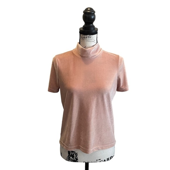Madewell Velvet Mock neck tee Top Pink Size XSmall Blush Peach Party Workwear - Picture 1 of 9
